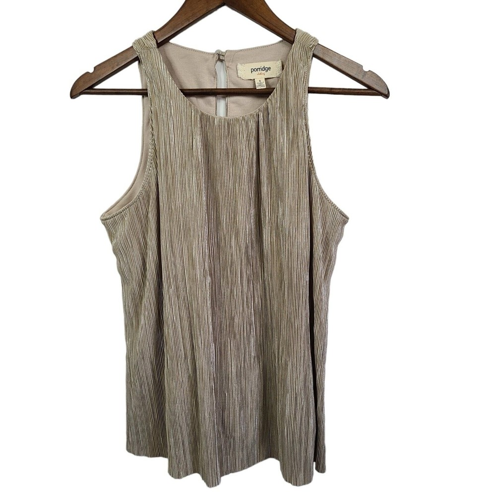 Porridge Gold Metallic Sleeveless Blouse Womens Small